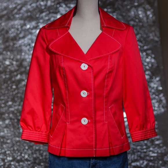Red tailored fit feminine 3/4 sleeve jacket stitching & wide lapel Abbie Mags S - Picture 5 of 8
